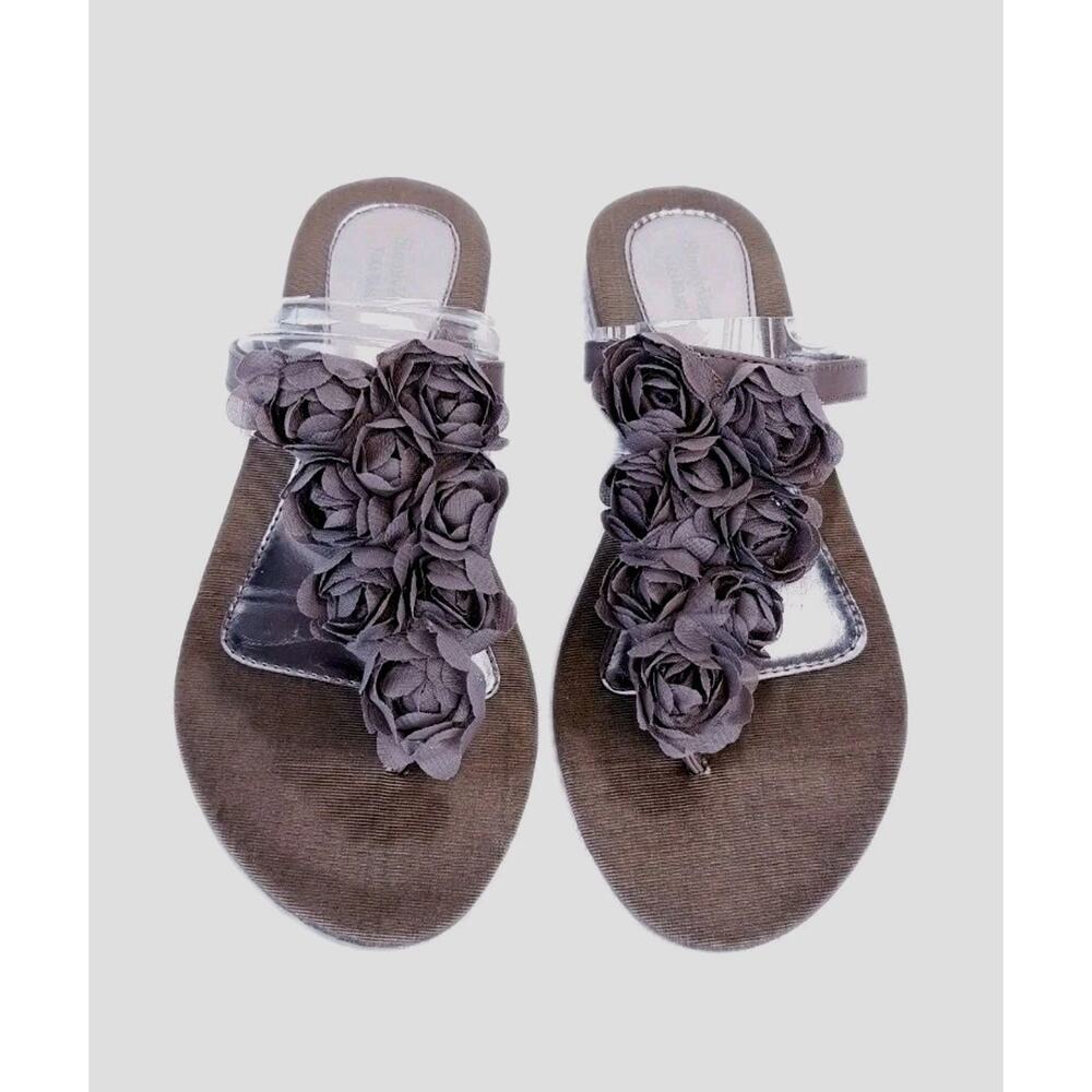 Simply Vera Vera Wang Brown Ruffled Flowers Sandals Flip Flops Women's 8 M
